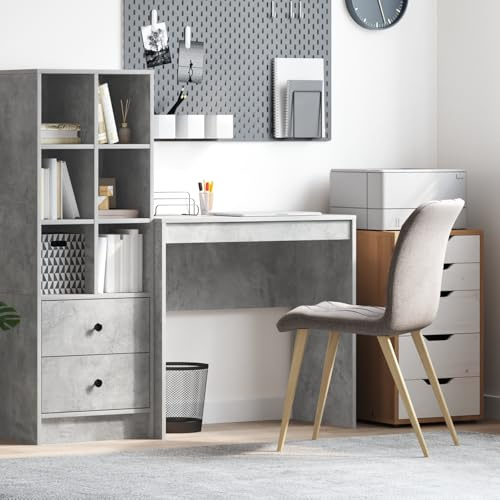 IBUQDDV Schreibtisch Beton Grau Spanplatte mit Schublade, Moderner Bürotisch in Beton Grau-Finish, 80 x 40 x 76 cm, Robuster Schreibtisch mit Stauraum für Homeoffice und Arbeitszimmer