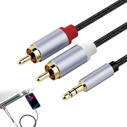 Câble Audio Cinch Jack 3.5mm Mâle vers 2 RCA Mâles, Cable RCA Jack 3.5, Adaptateur rca vers jack 3.5 mm - Longueur 2M, Câble Stéréo en Nylon Compatible avec iPhone, Amplificateur, Chaîne Hi-Fi