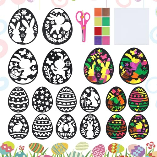 vnfsmy 12 Stück Fensterbilder osterdeko Set, Ostern Basteln Kinder, DIY Bastelset Ostereier, Bastelvorlagen für Kinder, Ostereier Hasen Osterbasteln mit Kindern, Dekoration mit Buntglas-Effekt