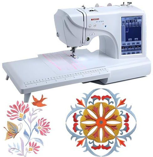 HuanEssentric Machine Coudre Et Brodeuse Automatique 162 Points avec écran Tactile LCD Zone Broderie 4x9,2 Alphabets,Bordures Idéale pour Débutants,Professionnels