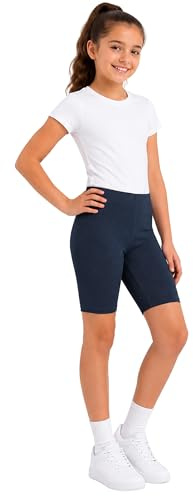Just Juniors - Girls Cycling Shorts - Shiny Stretch for Dance Gymnastics PE School Sports, Elastic Waistband, Ages 5-12, Multiple Colors