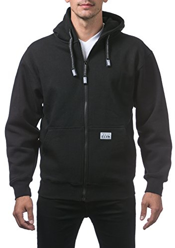 Pro Club Men's Heavyweight Full Zip Fleece Hoodie, Black, Large