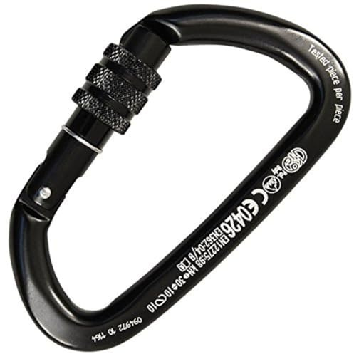 Kong. Guide Screw Sleeve. Moschettone in Alluminio con Ghiera a Vite. Forma a D. Alto Carico. Sistema Keylock anti-impiglio. Certificazione EN 362/B, EN 12275/B, UIAA, EAC. Peso 78g.
