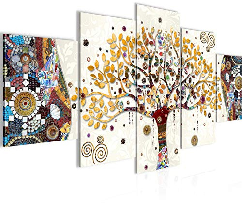 Runa Art Gustav Klimt Albero Della Vita Quadro Tela Non Tessuta 5 Pezzi Astratto Albero Colorato Camera Da Letto Soggiorno 004653a