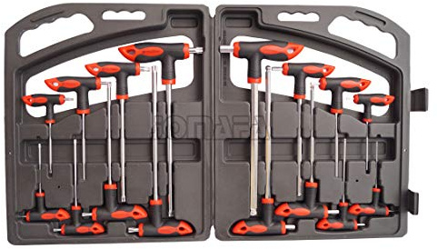 Juego de 16 llaves acodadas en t punta torx y allen hexagonales de bola con mango de destornillador torx hex y allen