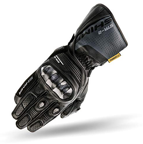 SHIMA STR-2 Motorradhandschuhe Herren - Touchscreen, Sommer, Sport Leder Handschuhe mit Carbon Knöchelprotektor, Handflächen- und Fingerschieber, Verstärkte Handfläche (Schwarz, 3XL)
