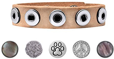 Quiges Damen Lederarmband mit 12mm Druckknöpfe/Chunks Beige Set 18-20cm