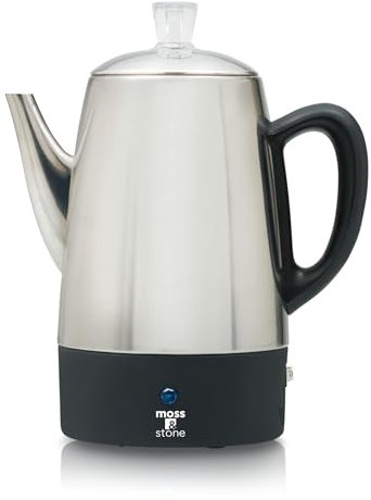 Moss & Stone Percolateur électrique 10 tasses, cafetière électrique en acier inoxydable, percolateur à café électrique avec fonction maintien au chaud, percolateur à 10 tasses en acier inoxydable avec
