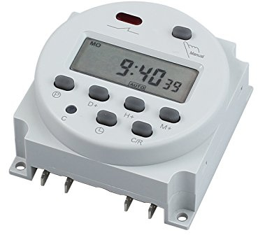 CAMWAY Zeitschaltuhr, LCD Digitaler Programmierbar Timer Zeitschalter Microcomputer Zeitschalter DC/AC 12V 16A mit Wasserdichtes Gehäuse + 4PCS Klemmenblöcke