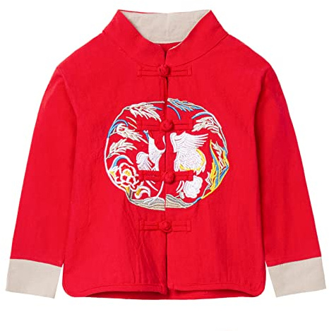 Mud Kingdom Little Girls Embroidery Chines Tang for Girl New Years Jacket Button Down Traditional Festival Clothes Red 5 Years