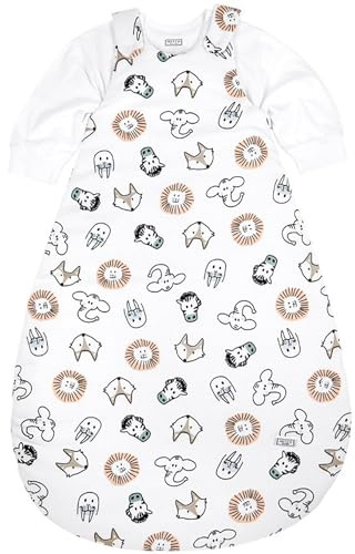 Meyco Baby Schlafsack 2-teilig - Größe 50/56-2,5 TOG - Ganzjahresschlafsack - 100% Baumwolle - Oeko Tex zertifiziert - Rundum-Reißverschluss - hautfreundlich & atmungsaktiv - Animal - Weiß