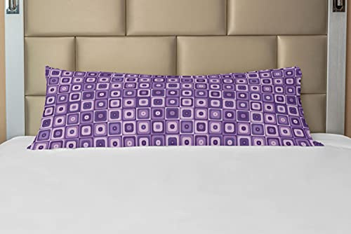 Ambesonne Retro Body Pillow Case Cover with Zipper, Monochromatic Style Rounded Corners Squares in Purple Color Palette Print, Decorative Accent Long Pillowcase, 21 x 54, Quartz and Pale Mauve
