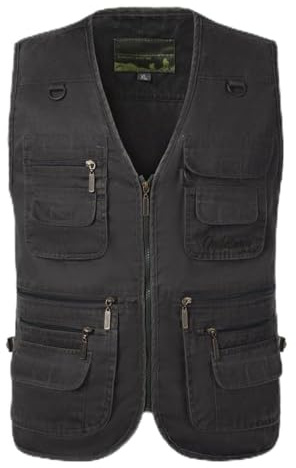 HZQIFEI Homme Multi-Poches Gilet de Pêche Gilet de Plein air Veste sans Manches pour Veste de Sport Gilet Journaliste MJ09 (Gris foncé, XXL)