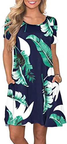 AUSELILY Women's Summer Short Sleeve Casual T-Shirt Dress with Pockets | Shift, A-line, Loose Swing Short Dress