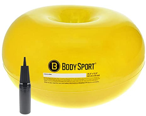 Body Sport Donut Ball, Yellow, 26 in. x 13.8 in. – Durable, Inflatable Exercise Ball for Balance & Stability Training, Yoga, & Pilates Workouts – Use in Home, Office, Gym, or Classroom Seating
