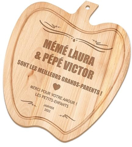 Maverton Planche à découper personnalisée en forme de pomme, 32 x 28 cm | Planche en bois pour couples, Plateau gravé pour mariage, Pour chefs et amateurs de cuisine, Meilleurs grands-parents