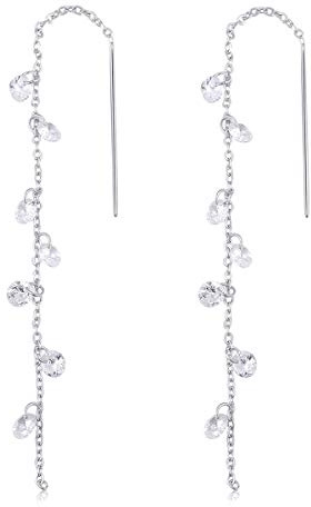 SLUYNZ 925 Sterling Silber Funkelnde CZ Tropfen Ohrringe Kette für Damen - Lange Einfädler Ohrringe Quaste Baumeln Ohrhänger