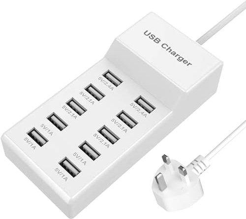 USB Charger Station, 10 Port USB Charger Hub 40W Multiple Charging Station Compatible with iPhone 12/13/14/15/16/Samsung S22/S23/S24/Z Flod/Z Flip/Xiaomi/Oppo/OnePlus.