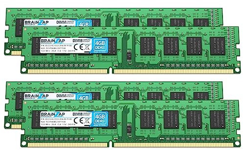 BRAINZAP Memoria RAM DDR3 de 16 GB (4 módulos de 4 GB), DIMM PC3-10600U-09-11-B0, 2Rx8, 1333 MHz, 1,5 V, CL9