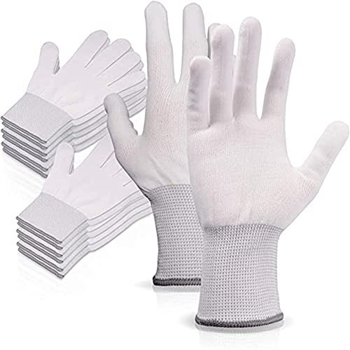 12 Pairs Nylon White Working Gloves Labor Vinyl Wrap Gloves Non-slip PC Building Gloves