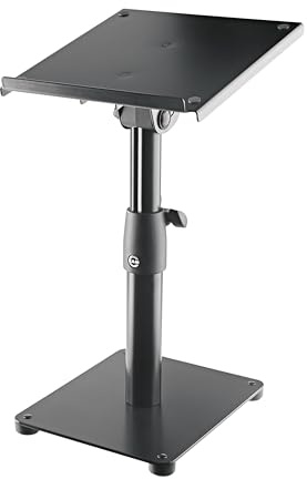 K&M 26776 Neigbares Monitor Tischstativ Schwarz, Stahl - höhenverstellbare Ablage für Nahfeldmonitore - neigbare Platte