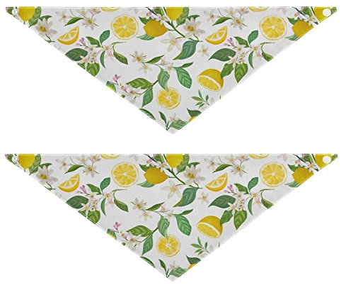 2 Stück Hundehalstücher Haustier Bandana Schal Druckknopf Dreieck Lätzchen Halstuch Set Haustier Urlaub Zubehör Dekor für kleine bis große Welpen Hunde Katzen kleine Zitrone Muster mit Blumen