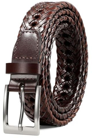 SUOSDEY Läderbälten för män flätat bälte kohud vävt läderbälte för vardagliga jeansbyxor med stiftspänne, 7. brun/silverspänne, 65 cm-80 cm