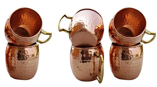 Aakrati Handicrafts Hammered Copper Moscow Mule Mug Handmade Of 100% Pure Copper, Brass Handle Hammered Moscow Mule Mug/Cup. (6)