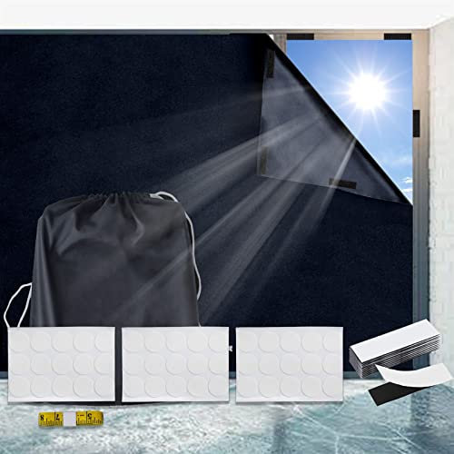 Heavyoff Fenster Verdunklungsstoff, 3M x 1,45M achfenster Verdunkelung Sonnenschutz für Fenster und Velux Tragbare Reise Verdunkelung Fenster Verdunkelung, Ohne Bohren, Schwarz