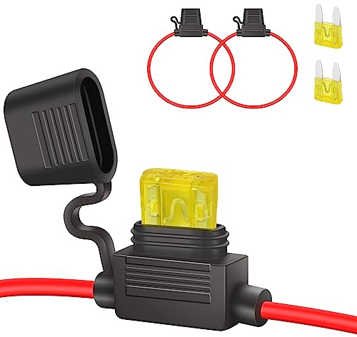 JatilEr 14AWG Mini Sicherungshalter Kfz 2 Stk, mit 20A Kfz Sicherungen | Kfz Auto Sicherungshalter Kupferkabel, Kfz Sicherungshalter für Auto Lkw Motorrad Boot