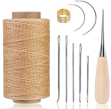 Kit De Couture De Fil Ciré En Cuir De 250 M Comprenant (Couleur naturelle) | Kit De Couture Comprenant: Fil Aiguille Poinçon Dé à Coudre Pour Cuir Tapis Canapés Sièges Chaussures
