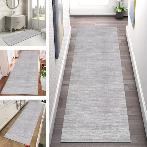 Teppich Läufer Flur Küche rutschfest waschbar Teppichläufer Lang 50X250CM Grau Kücheteppich Küchenläufer Meterware Korridor Tepiche Esszimmer Schlafzimmer Wohnzimmer Schmutzfangmatte Breit 40-120cm