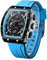 Forsining Orologio da polso analogico al quarzo da uomo, rettangolare, quadrante grande, cinturino in silicone, impermeabile, militare con calendario e data, blu, blu, striscia