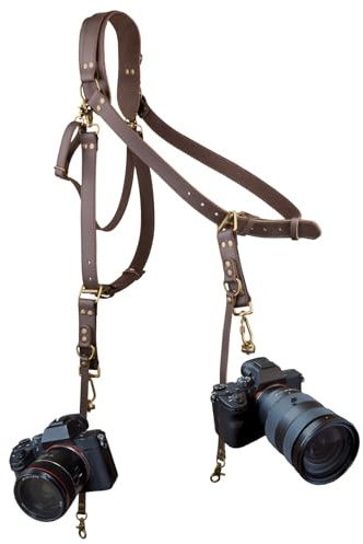 4J LEDR Kameragurt aus Leder, Doppelschulter-Kameragurt für Fotografen, für 1 oder 2 Kameras, für Männer und Frauen, Kamera-Ausrüstung für DSLR/SLR, Thanksgiving, Weihnachtsgeschenke