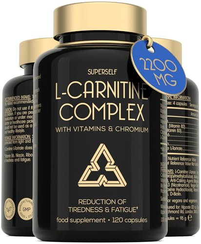 L-Carnitine Capsules 2200mg - High Strength L-Carnitine Complex with Vitamins D & B - Pre-Workout Energy Supplement - Reduces Tiredness & Helps Metabolism - 120 Tablets - UK Made L Carnitine Tartrate