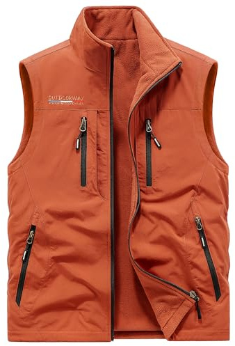 Yukirtiq Vändbar fleeceväst för män vinter varm fleece Gillet flera fickor ärmlös jacka lätt kroppsvärmare väst ytterkläder väst, Röd, XL
