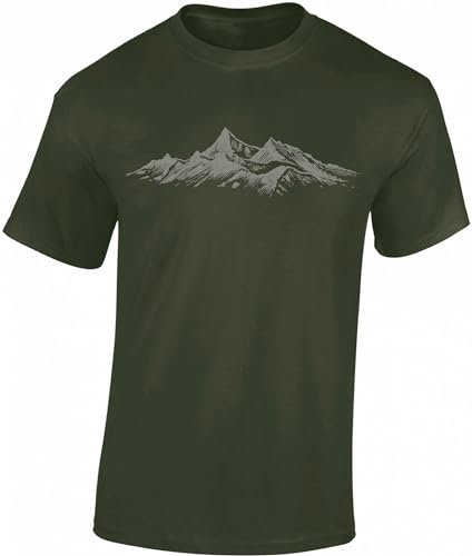 Baddery Wander Tshirt Herren : Alpengipfel - Kletter T-Shirt Männer - Geschenk für Wanderfreunde - Bergsteiger Ausrüstung (Army XXL)