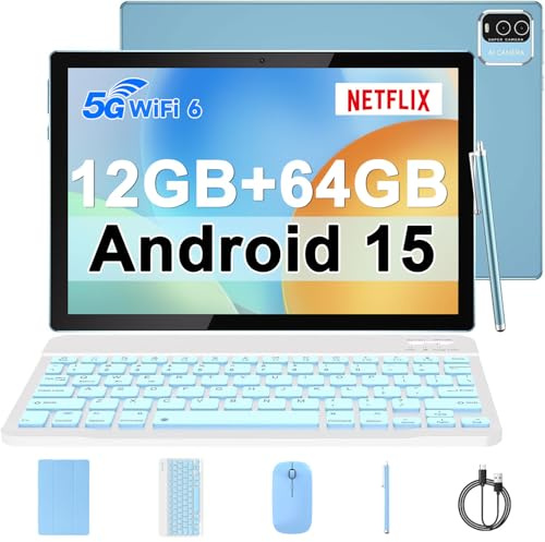 IWEGGO - tablet Android 14, 10 pollici, 8 GB di RAM+64 GB di ROM+1 TB espandibile, processore quad-core da 1,8 GHz, tablet 2 in 1 con custodia per tastiera e pennino capacitivo, 5G Wifi6, fotocamera