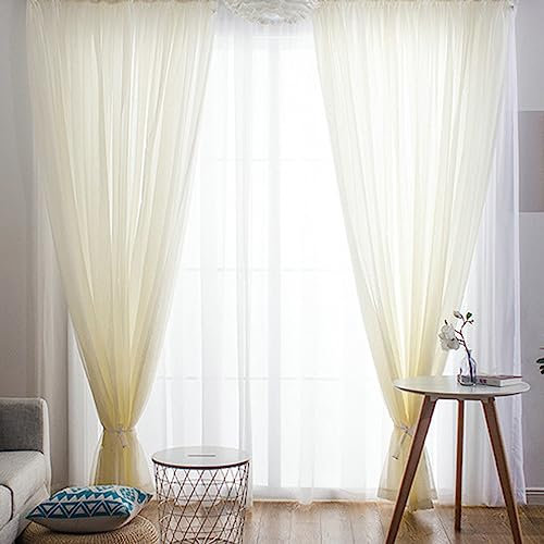 Epinki Halbtransparent Voile Gardine Ösen 132X183cm(BxH), Einfarbig Creme Voile Vorhang aus Voile Polyester, Dekoschal Fensterschal für Schlafzimmer und Wohnzimmer