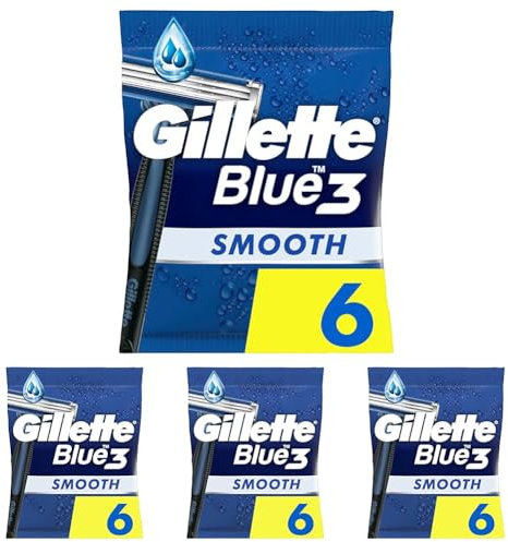 Gillette Blue3 Smooth Einwegrasierer Männer, 6 Rasierer mit 3-fach Klinge, um 40° beweglicher Schwenkkopf, Gleitstreifen mit ComfortGel-Technologie (Packung mit 4)