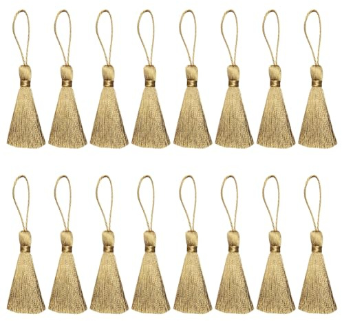 20 Stück 10 cm handgefertigte Bastelquasten kleine Lesezeichen Quasten Schlüsselanhänger Herstellung Quasten Weiche Ohrringquasten Charms für Armbänder mit 5,1 cm Kordelschlaufe Golden