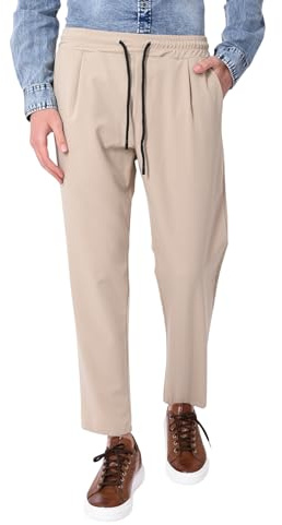 Ciabalù Pantalaccio Uomo Estivo Made in Italy Pantaloni Eleganti con Elastico in Vita e Pence alla Caviglia (IT, Testo, M, Regular, Regular, Beige)