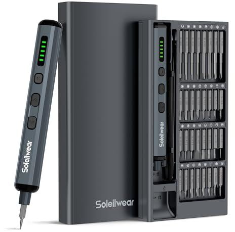 Cacciavite Elettrico di Precisione 70 in 1, Soleilwear Set Cacciaviti con 64 Punte Magnetiche, Cacciavite Precisione a Batteria Strumento di Riparazione per Telefono Fotocamera Laptop (Grigio)