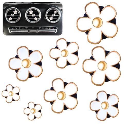 Tyqour 8 Stück Gänseblümchen Blume Auto Lufterfrischer Clip Blumen Auto Zubehör Innenraum Deko Frauen Daisy Auto Deko Innenraum Frauen Car Vent Clip Cute Innen für Auto(Weiß)