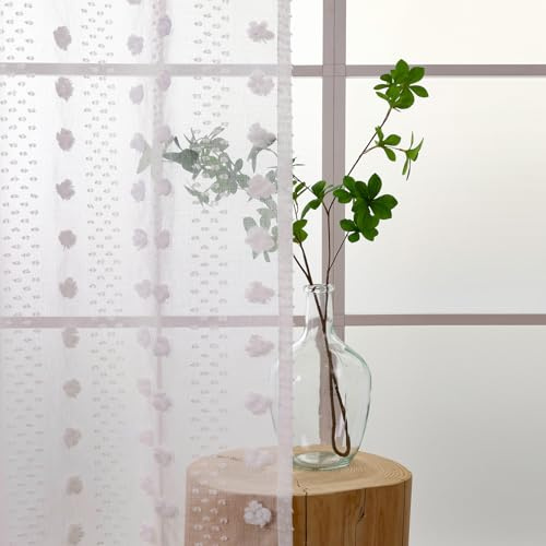 L.Z.E Gardinen Weiß für Wohnzimmer, Vorhänge Weiss mit Ösen, Transparent Gardine Boho Vorhang für Schlafzimmer Kinderzimmer, 2er Set Gardinenschals Modern Vintage 225 cm Lang Naturweiß
