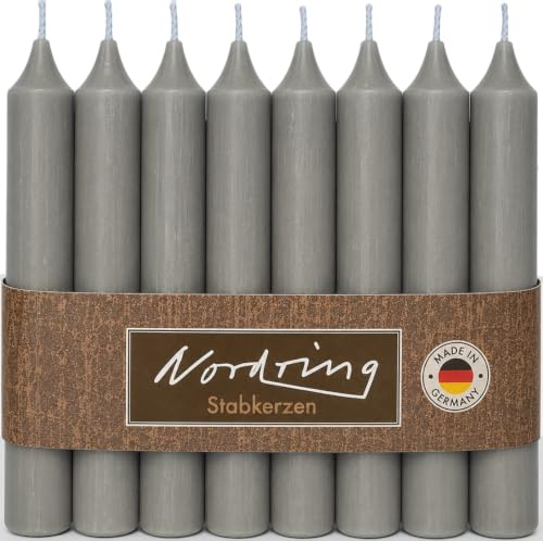 Nordring 8 Stabkerzen Rustik warmes grau 2,2 x 25 cm hoch durchgefärbt RAL-zertifiziert