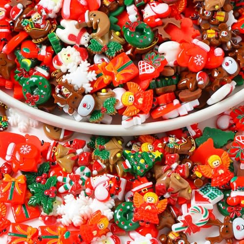 Weihnachten Slime Charms, 100 Stück Harz Weihnachten Charms Flatback Weihnachten Handwerk liefert sortiert Santa Schneeflocken Weihnachtsdekor für DIY Basteln Ornament Scrapbooking Embellishments