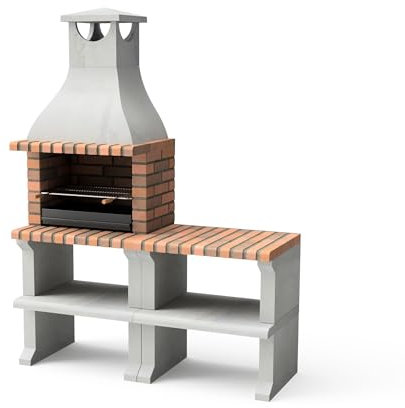 MOVELAR - Barbacoa de Obra Prefabricada para Leña y Carbón Modelo RAGUSA - (Gris/Terracota - 152 x 58 x 207 cm) REF: M00902 - Uso en Exteriores (PACK 1)