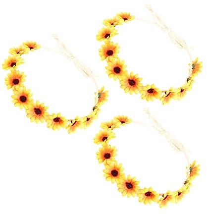 3 Stück Braut Blumen Stirnband Girlande Haarbänder Braut Stirnband Haarkranz Blumen Kopfschmuck Kopfschmuck Sonnenblumen Blumenkranz Gelb TENDYCOCO