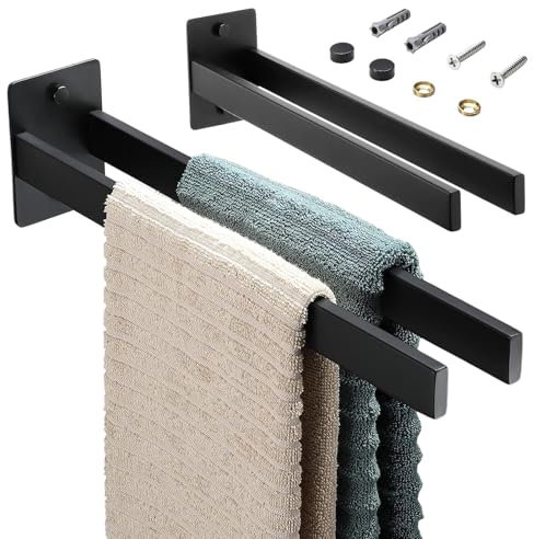 Handtuchhalter Schwarz Bohren Handtuchständer,Handtuchstange Doppelt Handtuchhalter Eckig Handtuchhalter Wand Badetuchhalter für Bad und KüChe 38CM